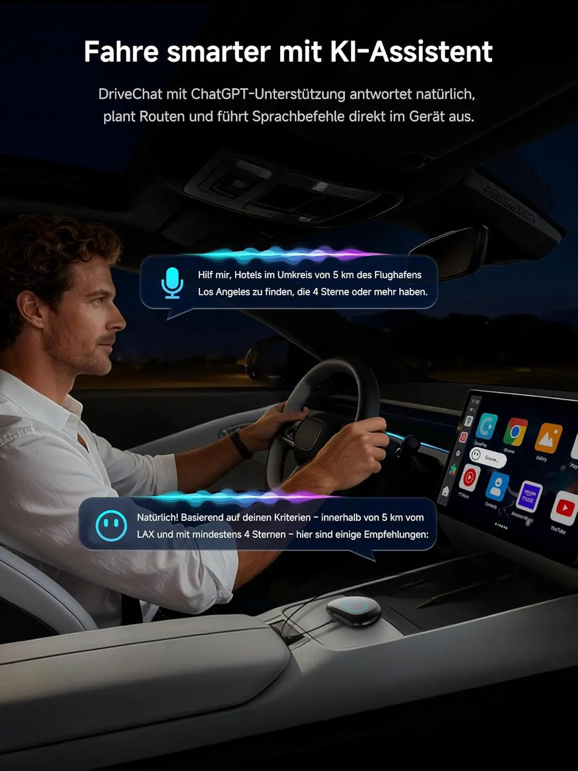 ATOTO CB6 Android Auto Wireless Adapter – CarPlay IA Box, 8GB+128GB Auto-Streaming-Box mit 4G, Dual Bluetooth, USB, integriertem GPS, KI-Assistent, microSD-Erweiterung, OTA
