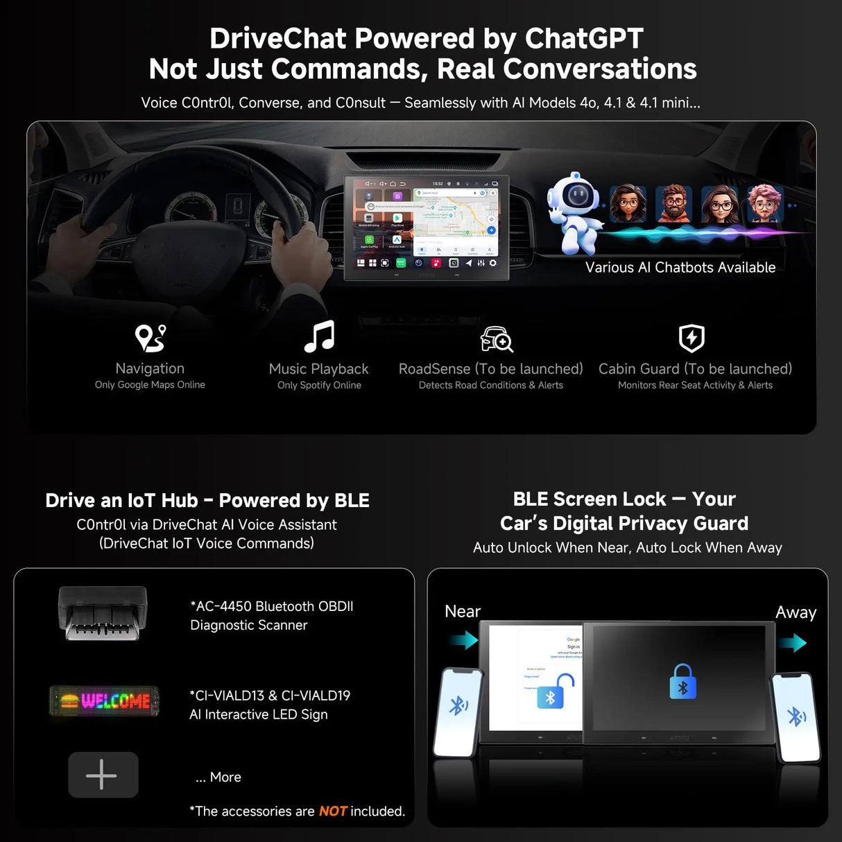 ATOTO V10G211OC-S04 10” QLED Android Double DIN Car Stereo, Wireless CarPlay & Android Auto, Includes Front Dash Cam & Backup Camera, Car Karaoke, Pro DSP 4V Pre-Out, HDMI Out, aptX HD Bluetooth, 4G LTE