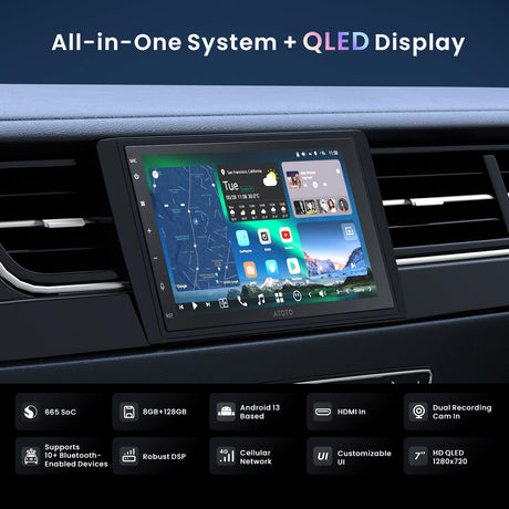 ATOTOZONE 7inch AI Android Double Din Car Stereo, 8G+128G, 4G LTE, Wireless Carplay & Android Auto, 7.1.2 Ch Audio, DSP, 36B-EQ, FLAC, HDMI Input, ADS Protocol Compatible, X10G2B7E