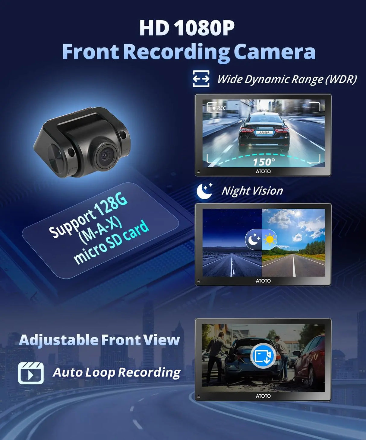 ATOTO 9" Portable Car Stereo with Front Dashcam, Wireless CarPlay & Android Auto, QLED Touchscreen, GPS Navigation, 4G LTE, Wi-Fi, ChatGPT, 4+32G