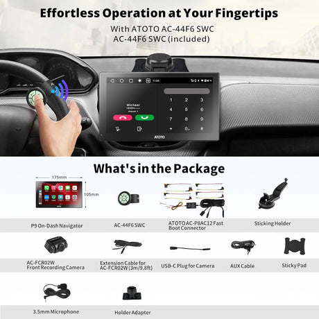 ATOTO 7" Portable Sat Nav with QLED Touchscreen, Wireless CarPlay & Android Auto, 4G+32G, GPS Navigation, WiFi, Auto-Dimming, 1080P Dashcam, Dual Bluetooth, USB & SWC