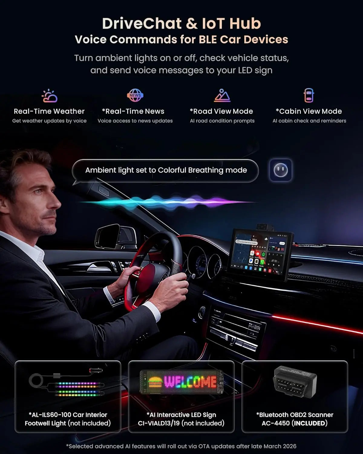 ATOTO P10 9” Portable Carplay Screen, AI Agent Android Car Stereo, with Front/Back/Cabin DVR Cam & OBD, AI Vision, Re-Mote Live View, Gloden Hour Alert, 4G LTE, 8G+128G, Wireless CarPlay & AA