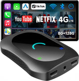 ATOTO CB7SBX CarPlay Wireless Adapter Android Auto AI Box, HDMI In/Out, Android 8GB+128GB, 4G LTE, Dual Bluetooth, DriveChat, AI Box for Netflix/YouTube/TikTok/TF Card