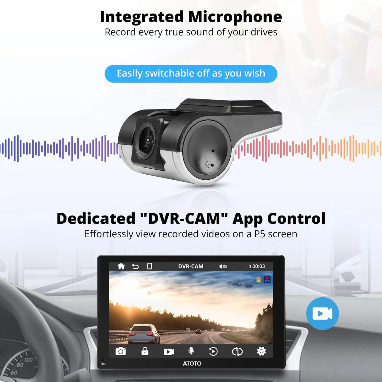 ATOTO AC-44P4 Dash Cam 720P - Caméra Voiture 140° HD, Stockage 128GB, Compatible ATOTO P5