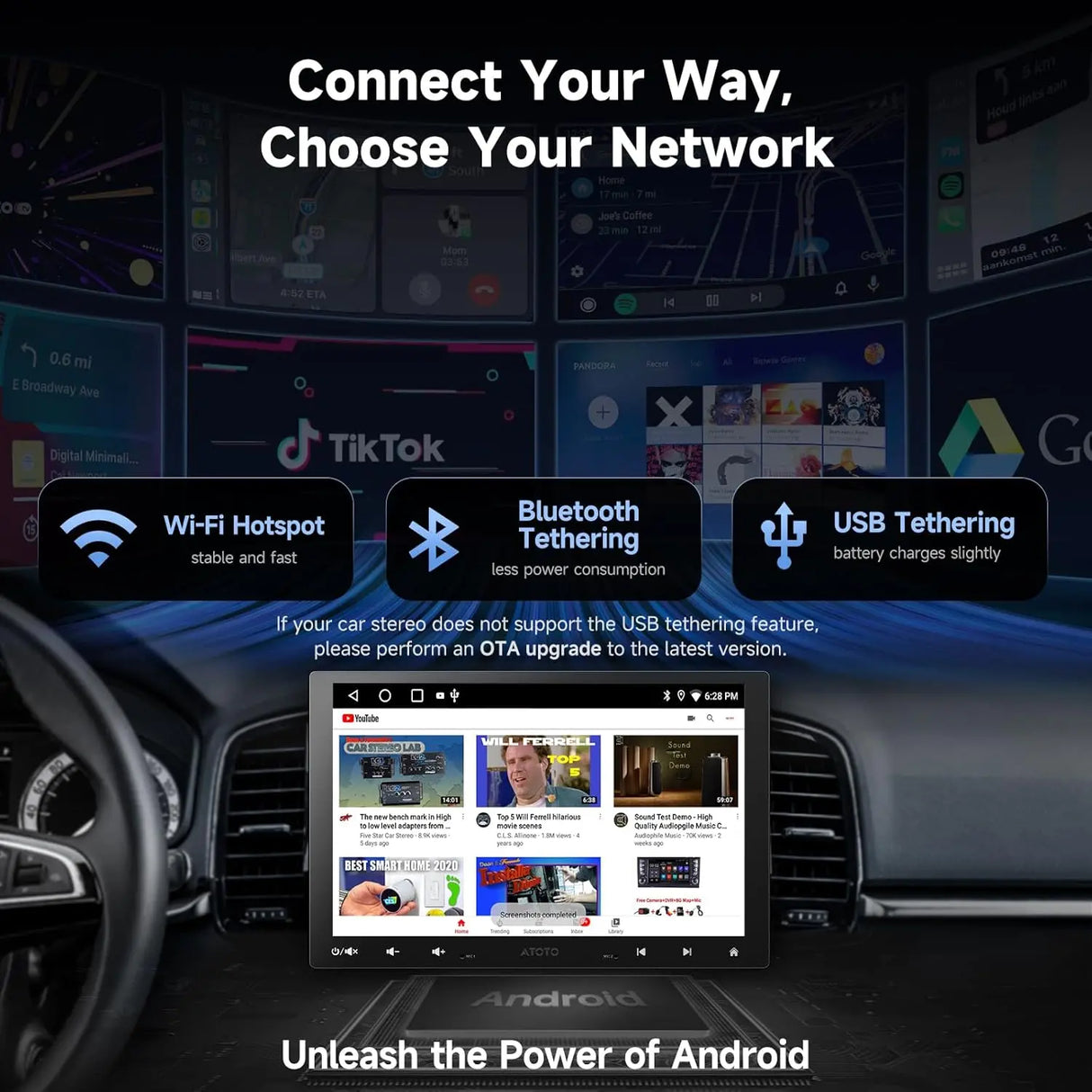 ATOTO A5LG110T-S01 10" Android Double Din & Single Din Car Stereo, Floating QLED Touchscreen Radio with Wireless CarPlay & Android Auto, Backup Camera, HD LRV, DSP, WiFi/BT/USB