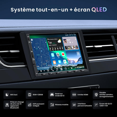 ATOTOZONE X10G2A7E Bouton Android De 7 Pouces Navigation in-Dash, Stéréo Double DIN, 8G+128G, Assistant IA ChatGPT, 4G LTE, CarPlay & Android Auto sans Fil, Connexion Dual Téléphone & Bluetooth
