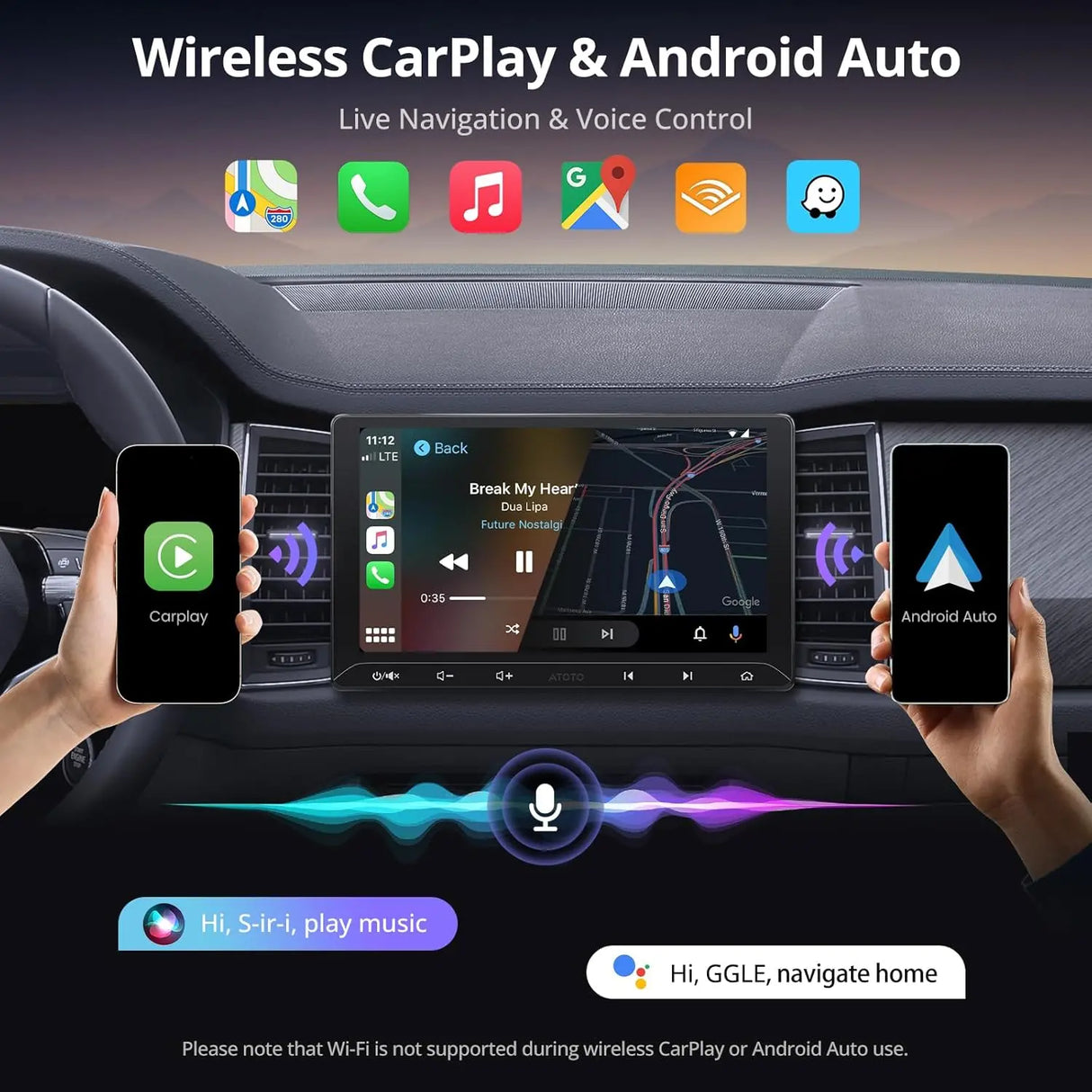 ATOTO A5LG211T 10.1" Double Din Car Stereo, Wireless CarPlay and Android Auto, Touchscreen, 2G+32G, WiFi, Bluetooth, USB Tethering, MirrorLink, 24B-EQ DSP, FM, AM, TF