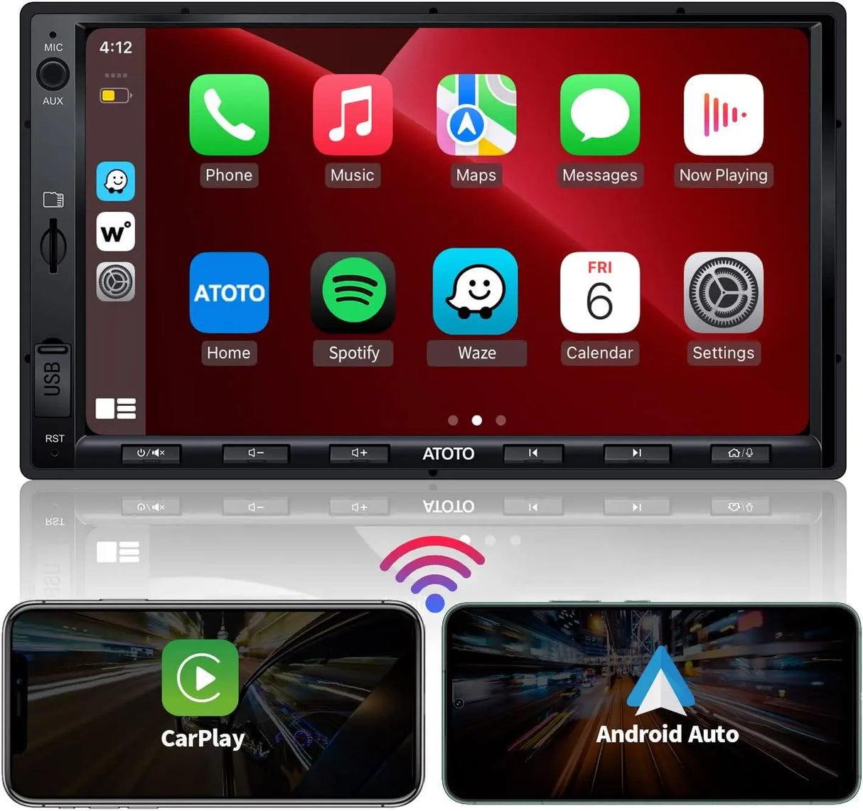 ATOTO F7WE カーラジオ 2 DIN 7インチ、CarPlayワイヤレス、BT、ミラー