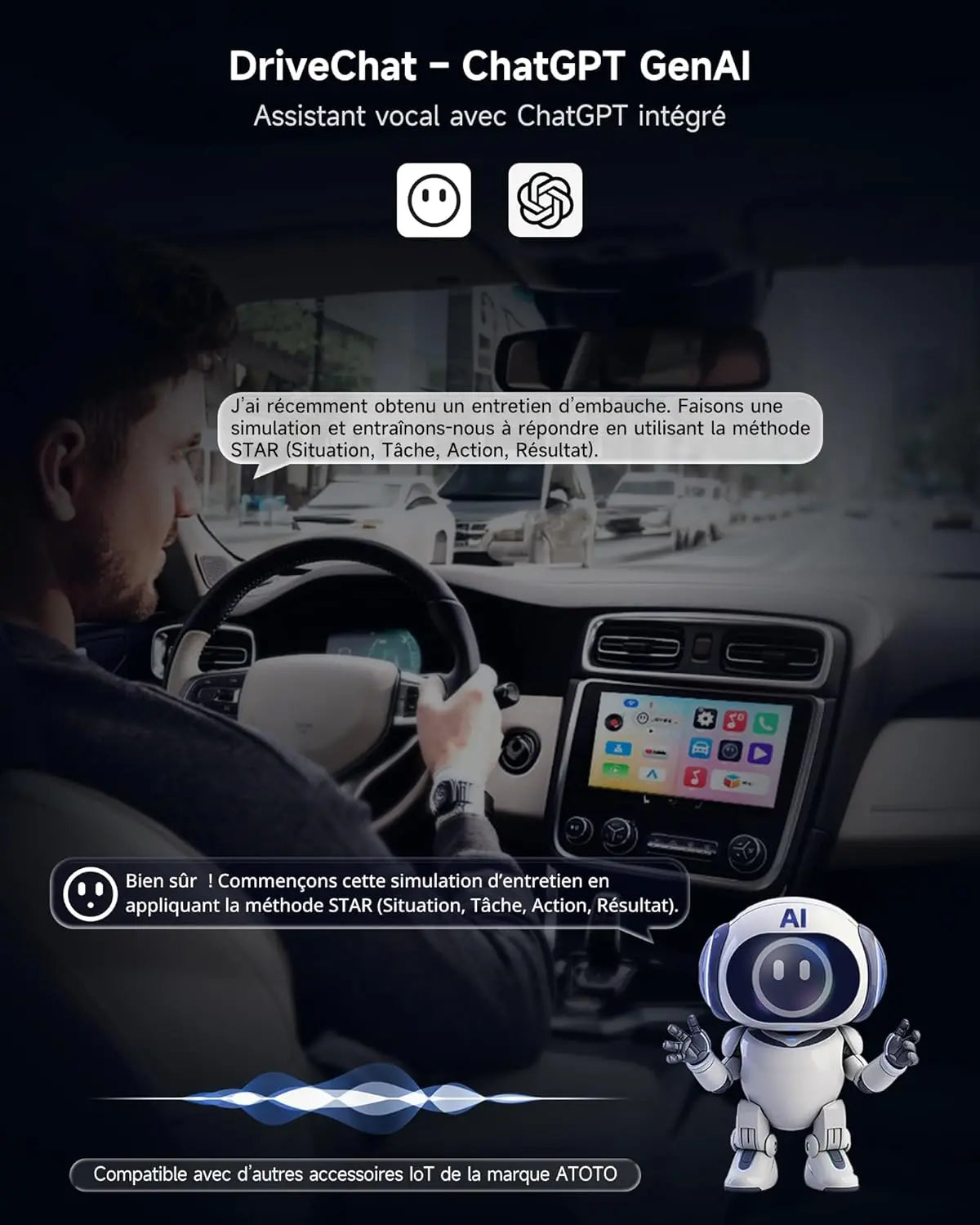 ATOTO CB4CT Adaptateur CarPlay sans fil AI Box, OBD II, Compatible Android Auto & Android 13 OS, 2G+16G, Boîtier Multimédia Voiture pour YouTube/Netflix/Spotify, 4G/WiFi/Bluetooth Double, OTA, Gris