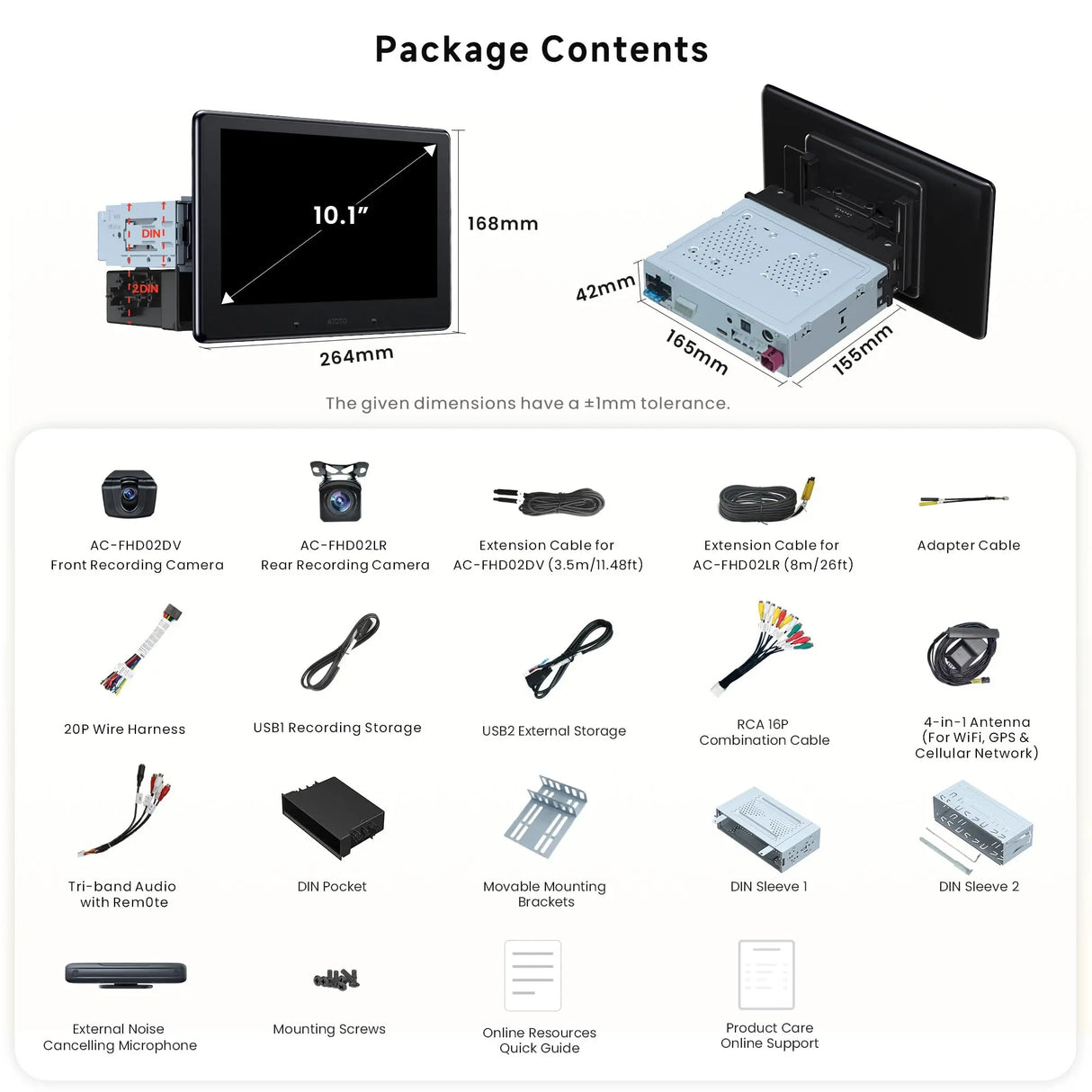 ATOTO X10G110E 10.1" Android Car Stereo with Wireless CarPlay & Android Auto, QLED Floating Touch Screen, Dual 1080P Dash Cam, 8GB RAM, 128GB ROM, DSP 7.1.2 Sound, WiFi/Cellular