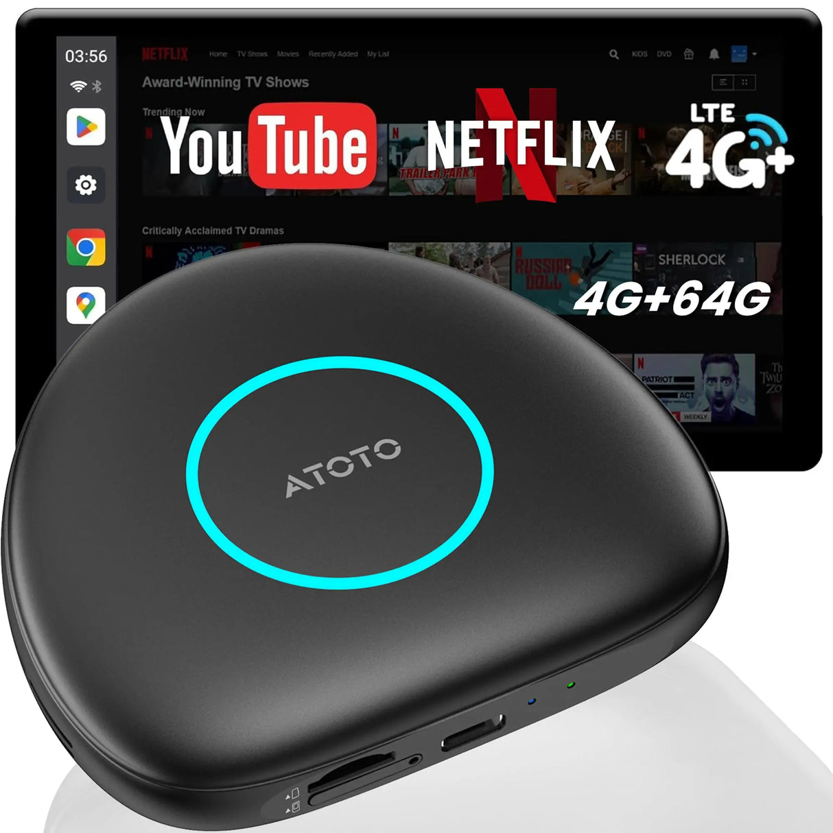 ATOTO CB6C Adattatore CarPlay Wireless Android 13, Box Intelligente Auto Plug & Play con GPS, AI DriveChat, 4G LTE, 4GB+64GB, Nero