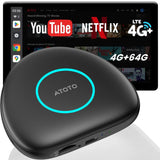 ATOTO CB6C Adattatore CarPlay Wireless Android 13, Box Intelligente Auto Plug & Play con GPS, AI DriveChat, 4G LTE, 4GB+64GB, Nero