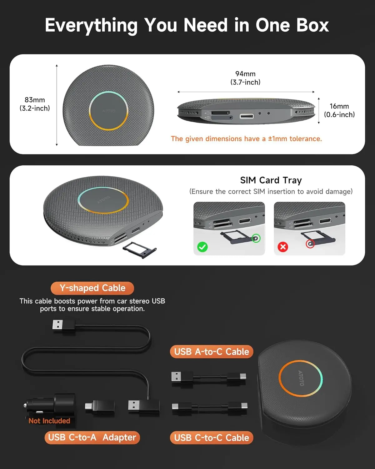 ATOTO CB6 2025 Upgrade Wireless CarPlay Adapter & Android AI Box, Plug & Play CarWave Smart Box with AI DriveChat, GPS Tracking, Android 13, 4G LTE, Dual Bluetooth, 8G+128G
