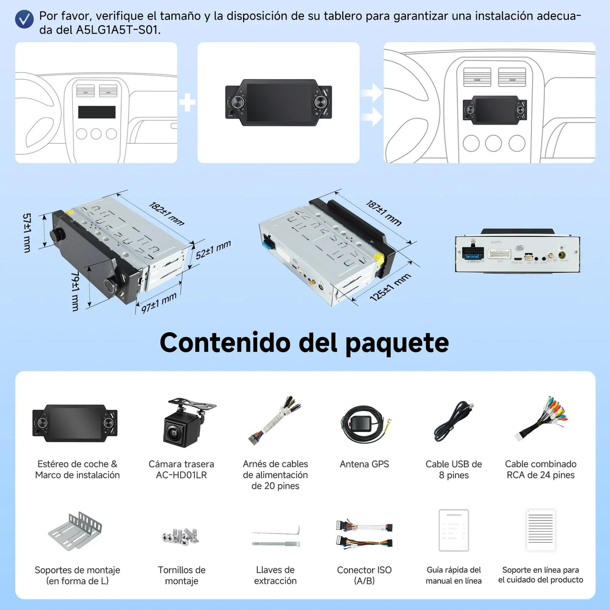 ATOTO A5LG1A5T 5" Android Radio Coche 1 DIN con CarPlay y Android Auto inalámbrico, Touchscreen, WiFi/BT/USB, FM/AM/RDS, MirrorLink, GPS, LRV