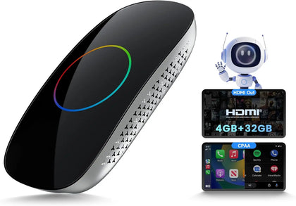 ATOTO CB4DT Boîtier AI Android pour Voiture, Adaptateur CarPlay & Android Auto Sans Fil [4Go+32Go] Streaming Multimédia (YouTube/Netflix/Disney+) Double Bluetooth/WiFi GPS Intégré OTA Noir
