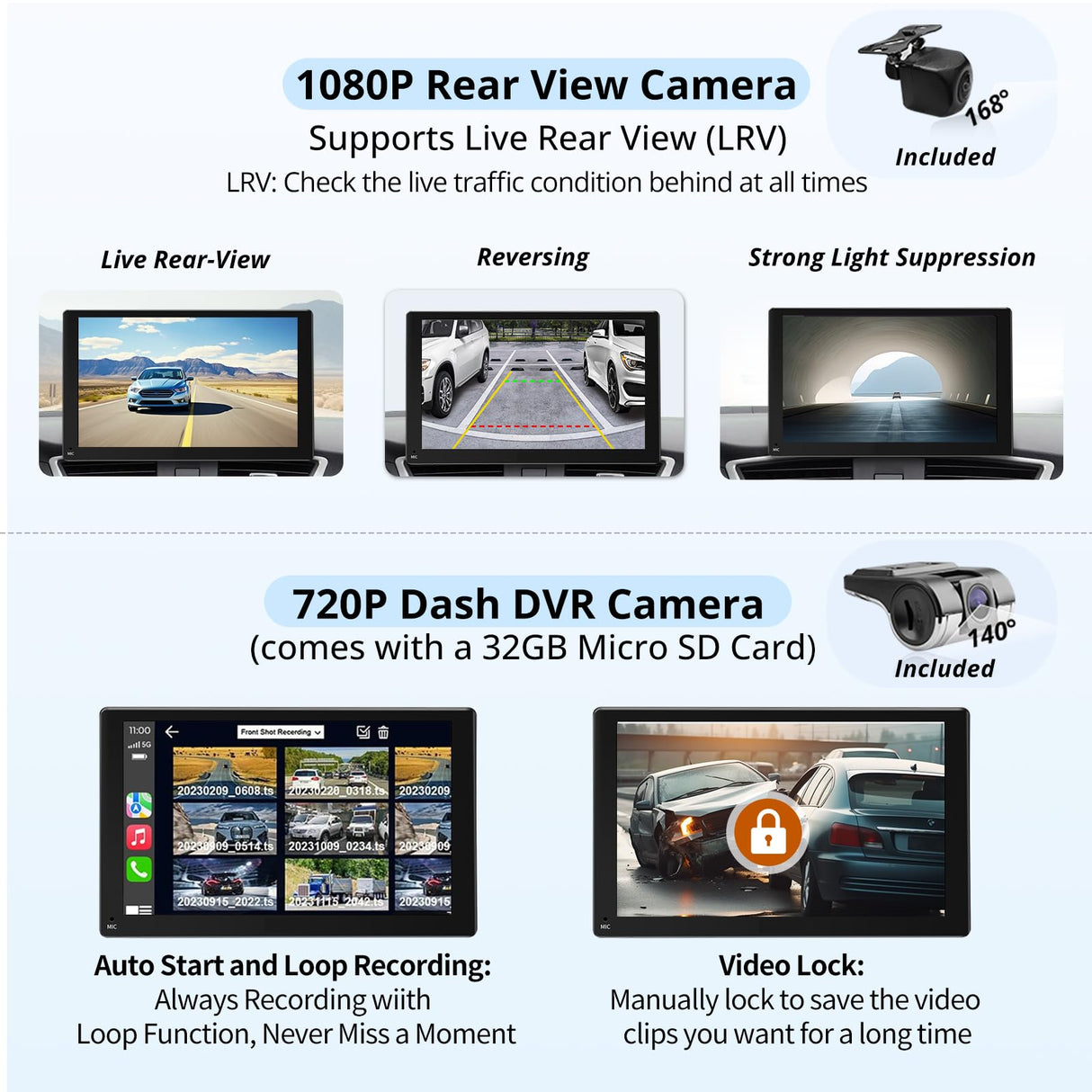 ATOTO P5 9'' Portable Car Stereo,CarPlay & Wireless Android Auto Touch Screen, Dash Cam,1080p Backup Camera,AUX/FM, SWC