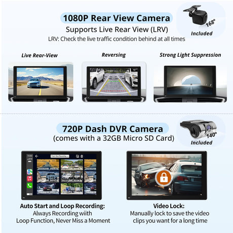 ATOTO P5 9'' Portable Car Stereo,CarPlay & Wireless Android Auto Touch Screen, Dash Cam,1080p Backup Camera,AUX/FM, SWC