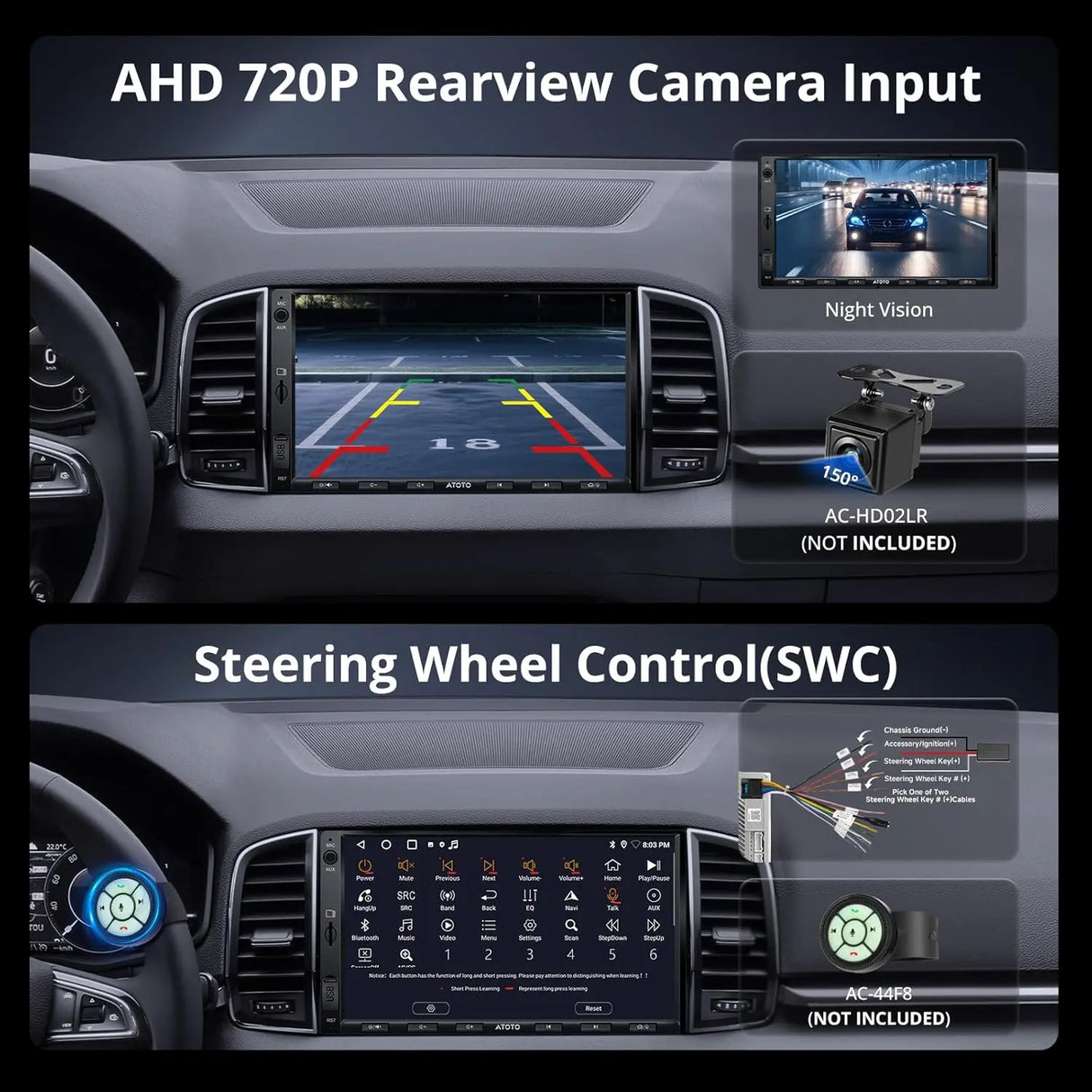 ATOTO A5LG2A7T 7" Double Din Car Stereo, Android, Wireless CarPlay & Android Auto, Bluetooth, GPS Tracking, 2G+32G, Wi-Fi/BT/USB Tethering, 24-Band EQ, FM/AM, TF Card