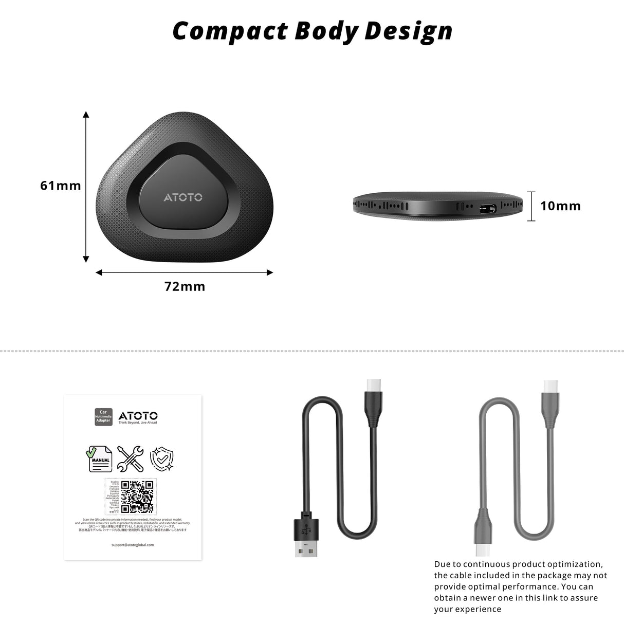 ATOTO USB-C to USB-C Cable for AD3 CarPlay Box – Essential Accessory for Cars with USB-C Port, Enhanced & Updated Version (B0DL9Y54BV)