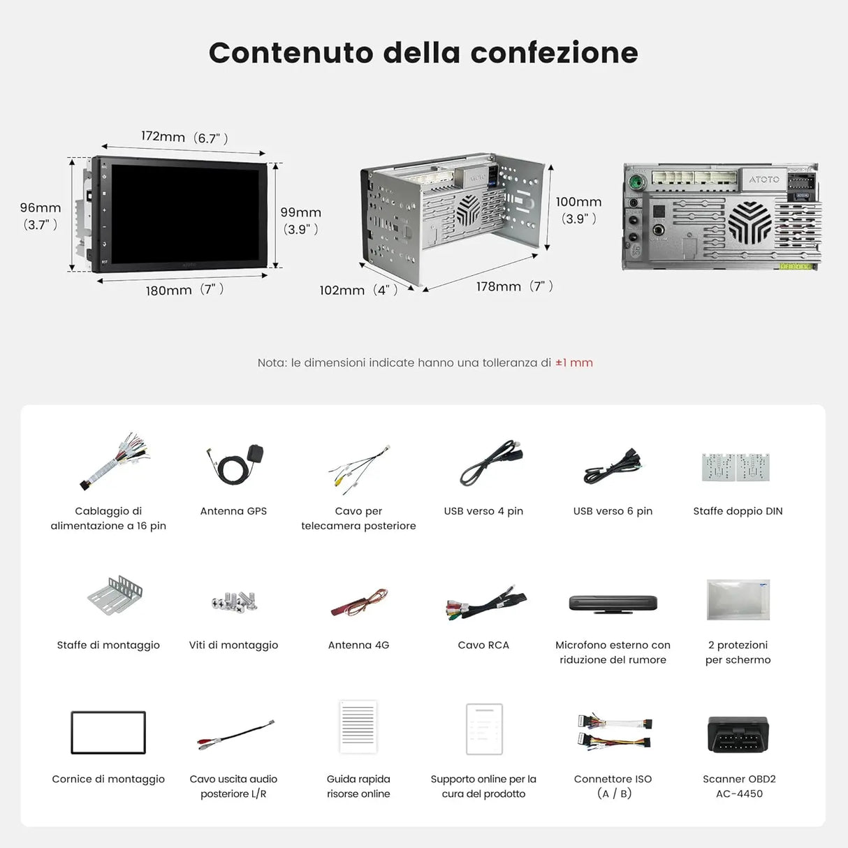 ATOTO A7G2B7PKL-S04 Autoradio 2 DIN Android 7" QLED, 4G LTE Integrato, Wireless CarPlay & Android Auto, DSP Hi-Fi con Uscita Ottica e 4V Pre-Out, SCVC, AI DriveChat, Tethering WiFi/USB, OBD2 Incluso