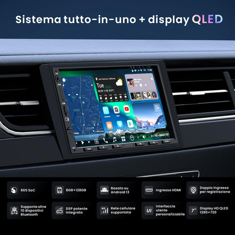 ATOTOZONE X10G2A7E Pulsante Android Da 7 Pollici Con Navigazione Integrata,8+128G Stereo Auto Double DIN, ChatGPT AI, 4G LTE, CarPlay & Android Auto Senza Fili, Doppio Telefono & Bluetooth