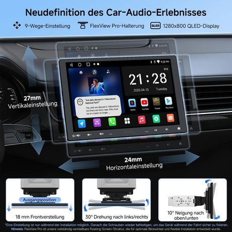 ATOTOZONE A5L 10 Zoll Android Autoradio 2G+32G, Adaptiv für 1DIN & 2DIN, Schwebendes Display, Wireless CarPlay & Android Auto, WiFi/BT/USB Tethering, MirrorLink, DSP/FM/RDS,Rückfahrkamera
