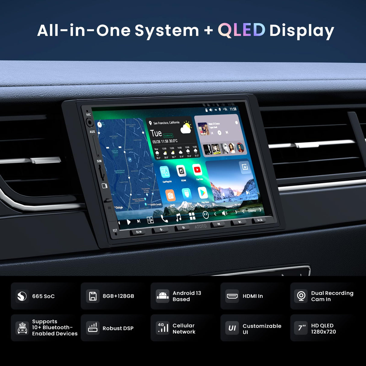 ATOTOZONE X10 7inch Android Double Din Car Stereo, 8G+128G, AI Assistant Head Unit, 4G LTE, Wireless Carplay & Android Auto,Dual Bluetooth, 7.1.2 CH Audio,HDMI IN, 36B-EQ, 2-Cam DVR Ready, X10G2A7E