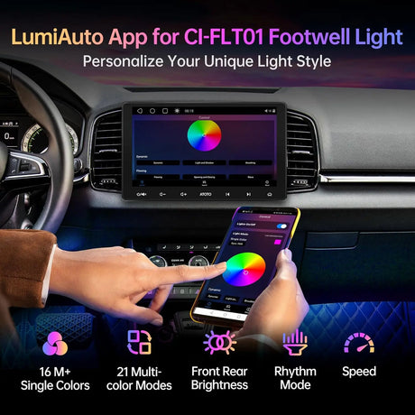 ATOTO CI-FLT01 Car LED Footwell Lights, 160 RGB LEDs, Interior Neon Lights, APP Wireless Control, DIY 21 Color Modes, 6 Music Modes, 16M+ Colors, Front and Rear Independent Adjustment