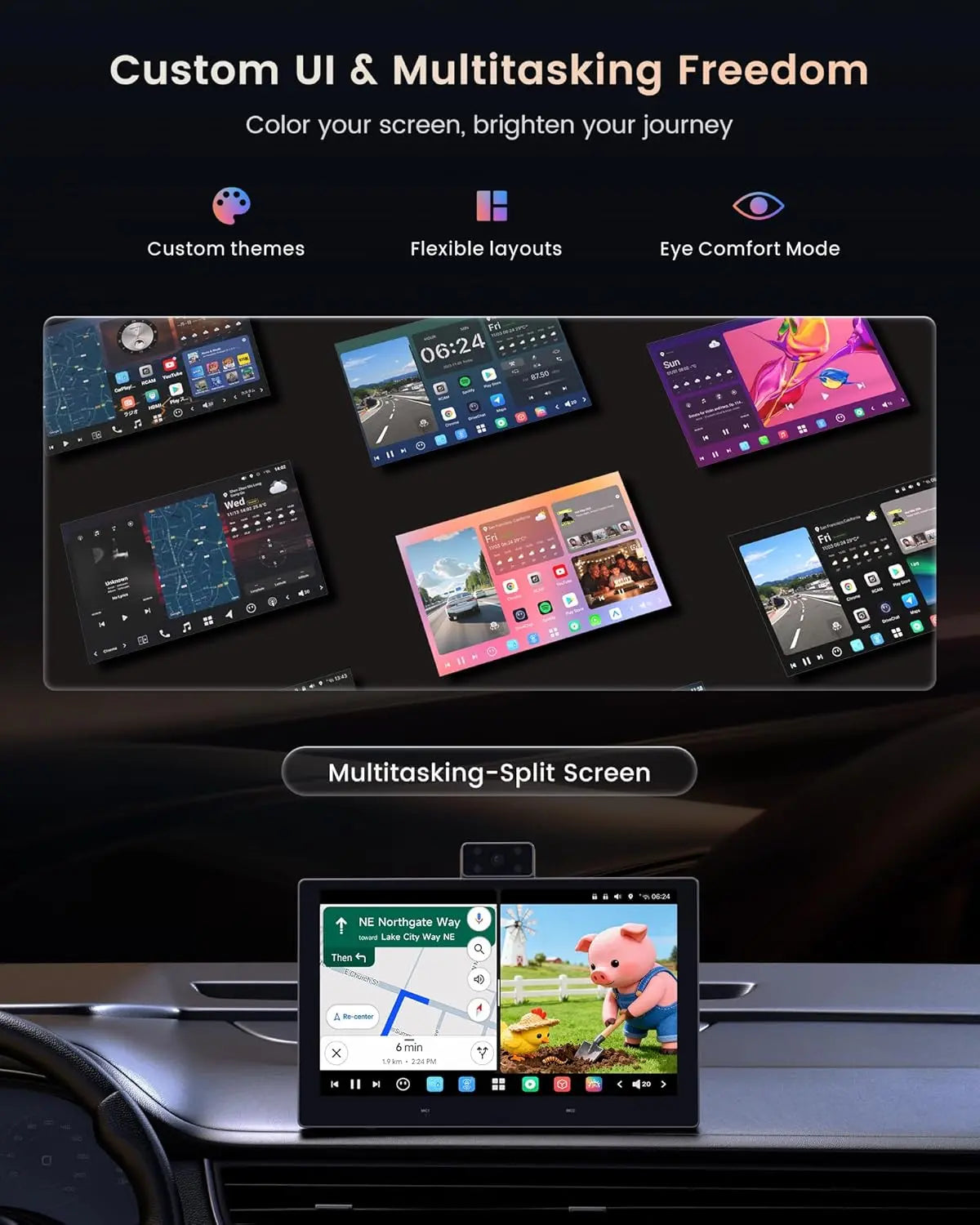 ATOTO P1009M2M 9" QLED CarPlay Screen for Car, Wireless CarPlay & Android Auto, 8GB+128GB, 4G LTE/WiFi/BT/USB, AI GPS, Front & Cabin DVR Dash Cam, Parking Monitor, OTA
