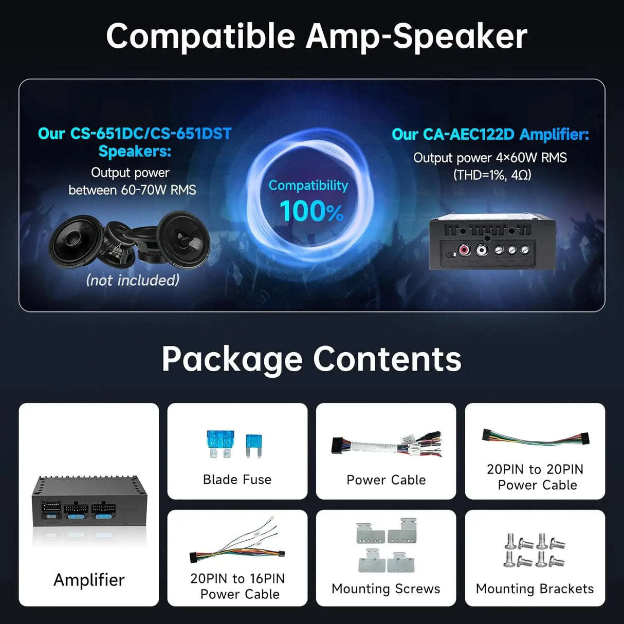 ATOTO CA-AEC122D Car Amplifier, Class D TI TPA3221, 2 Channel, 108dB SNR, Low Distortion, 2/4 Ohm Stable, Supports 7V-30V Input, Only for Selected ATOTO Car Stereos