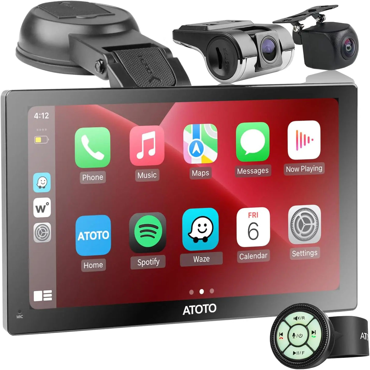 ATOTO P509SD 9'' Portable CarPlay Screen with Dash Cam, 1080p Backup Camera, CarPlay & Wireless Android Auto, Touch Screen,AUX/FM, SWC