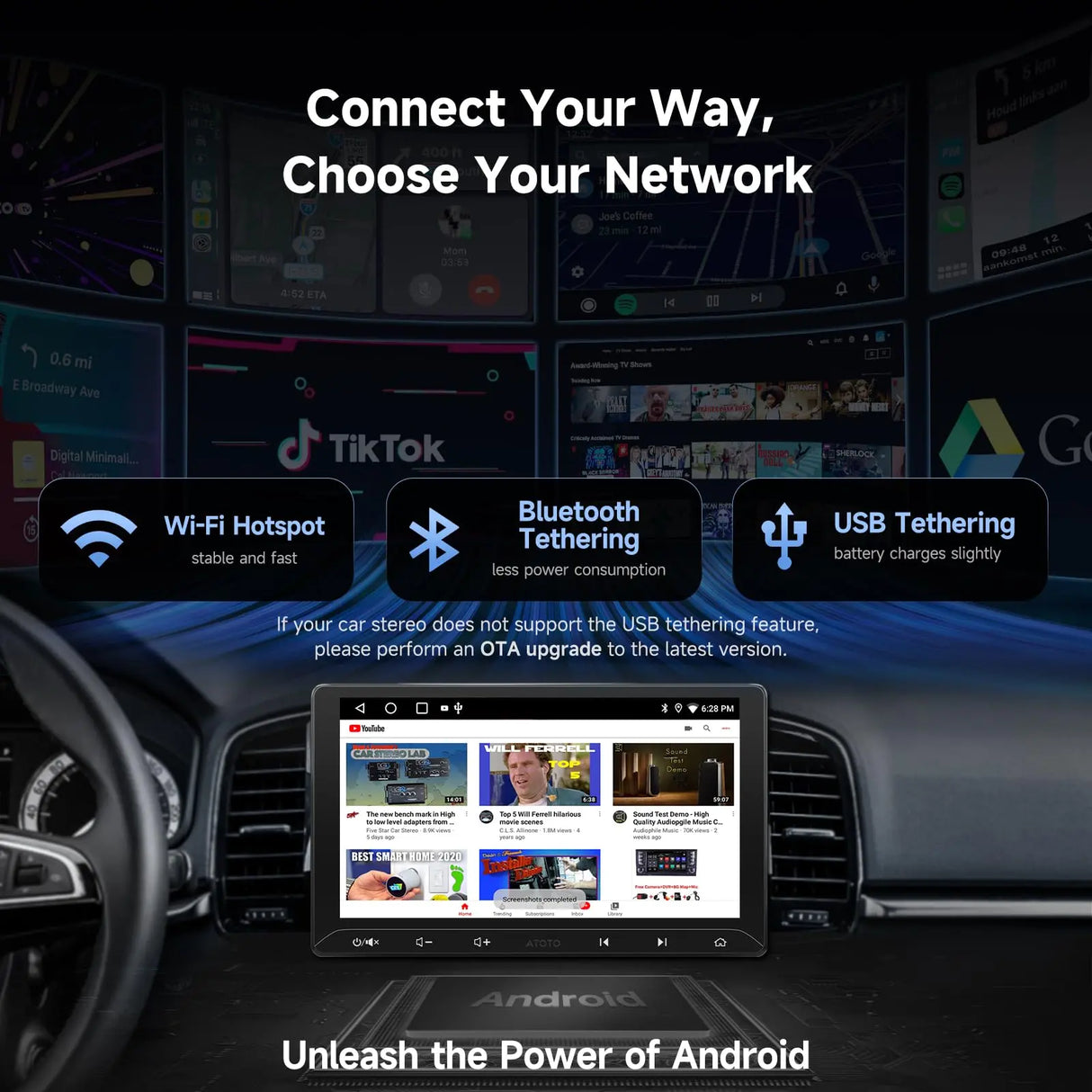 ATOTOZONE A5L 10.1" Android Double Din Car Stereo, Wireless CarPlay/Android Auto, LRV Backup Camera&1080P DVR Dashcam, WiFi/Bluetooth/USB, 2+32GB, 24B EQ&DSP/FM, MirrorLink, AI Chat&GPS Tracking