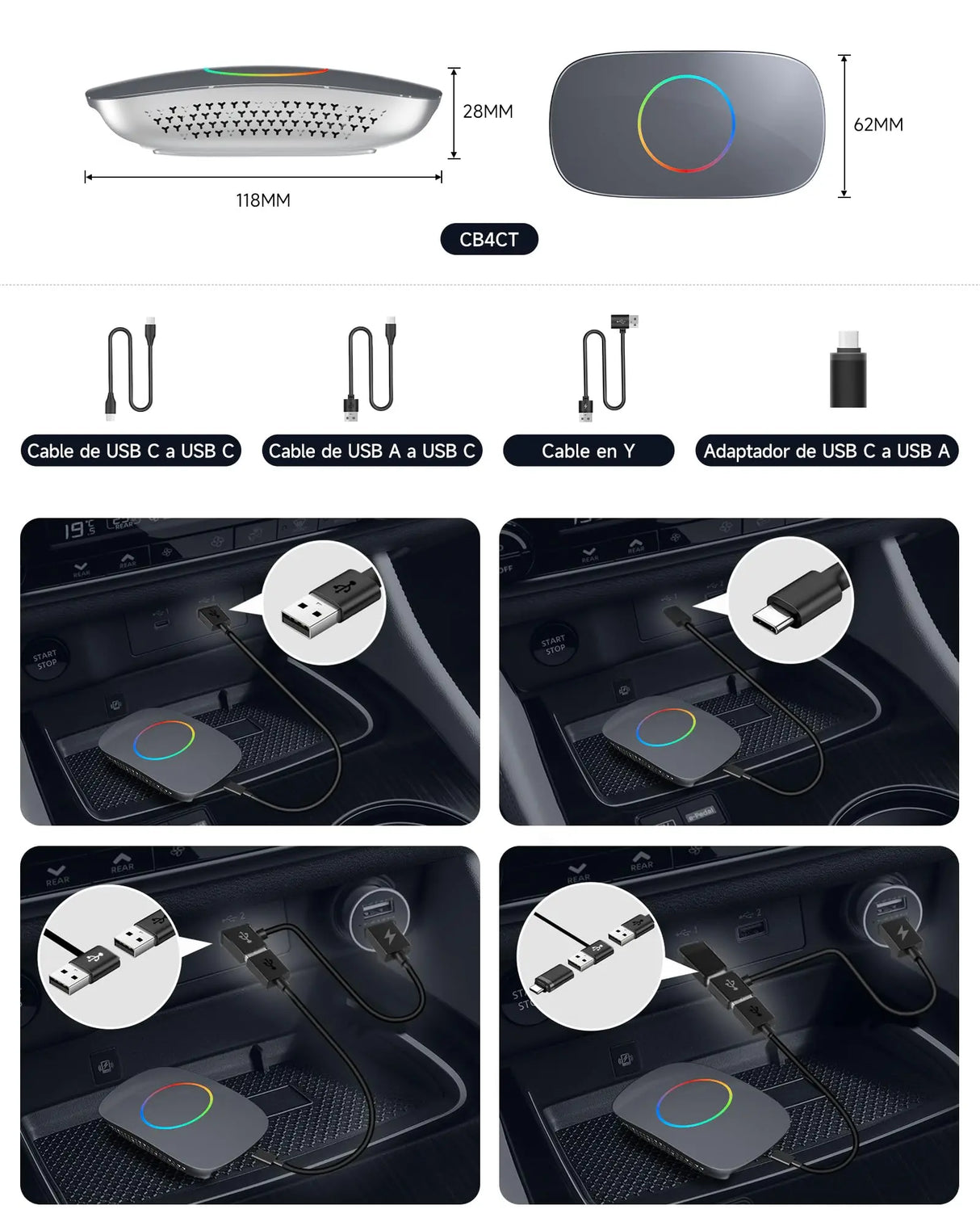 ATOTO CB4CT Wireless CarPlay Adapter AI Box, Android Auto & CarPlay Wireless, Android 13 OS 2G+16G, In-Car Multimedia Streaming Box for YouTube/Netflix, 4G/WiFi/Bluetooth Dual, OTA, Grey