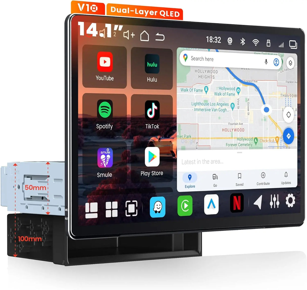 ATOTO V10G141OC 14.1" QLED Android Double DIN Car Stereo, 6GB+128GB, 4G LTE, In-Car Karaoke, Pro DSP with 4V Pre-Outs, 4-Channel Dash Cam Recording, aptX HD Bluetooth 5.4, HDMI Out, Wireless Apple CarPlay & Android Auto