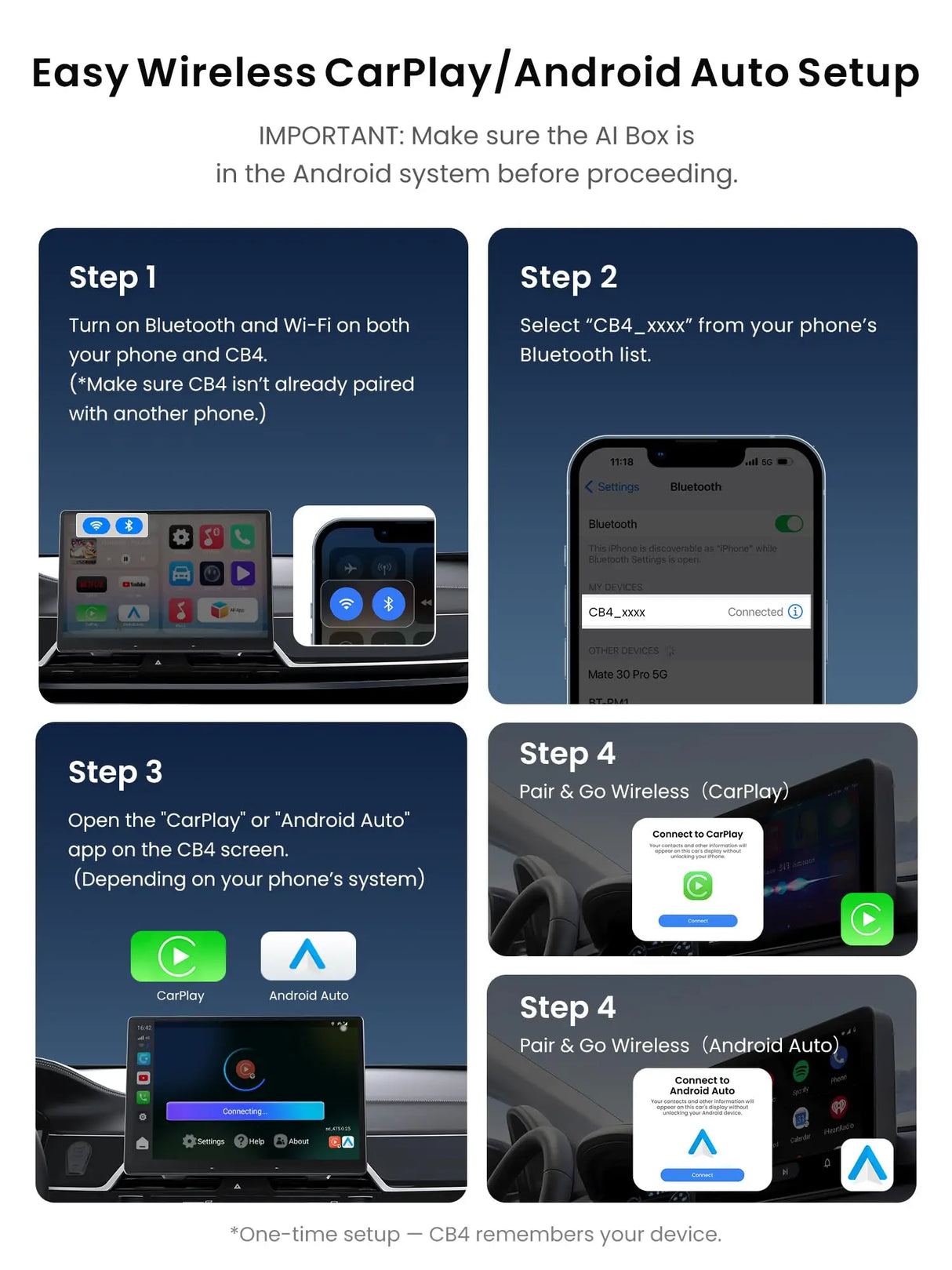 ATOTO CB4A Wireless CarPlay Adapter & Magic AI Box, 2GB+16GB, Supports Netflix/YouTube, TF Card, DriveChat AI, Plug & Play Dongle for OEM Wired CarPlay Cars