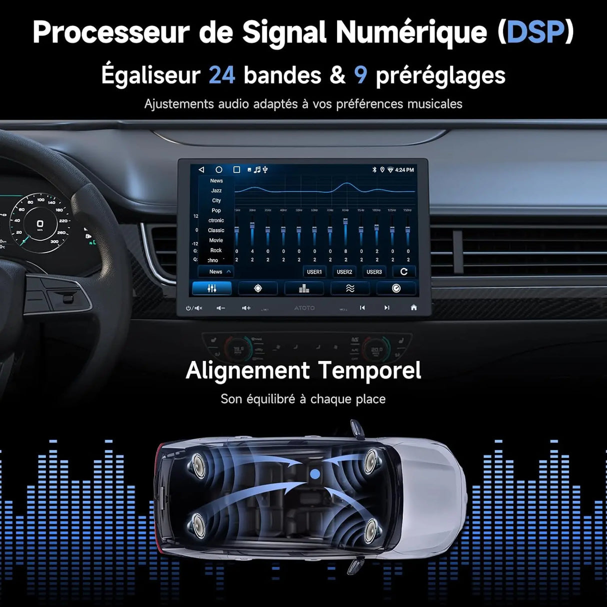 ATOTO A5LG110T Autoradio 1 DIN/2 DIN Android 10" avec écran flottant, caméra arrière, CarPlay et Android Auto sans fil, tethering WiFi/BT/USB, MirrorLink, DSP, FM/RDS, 2G+32G