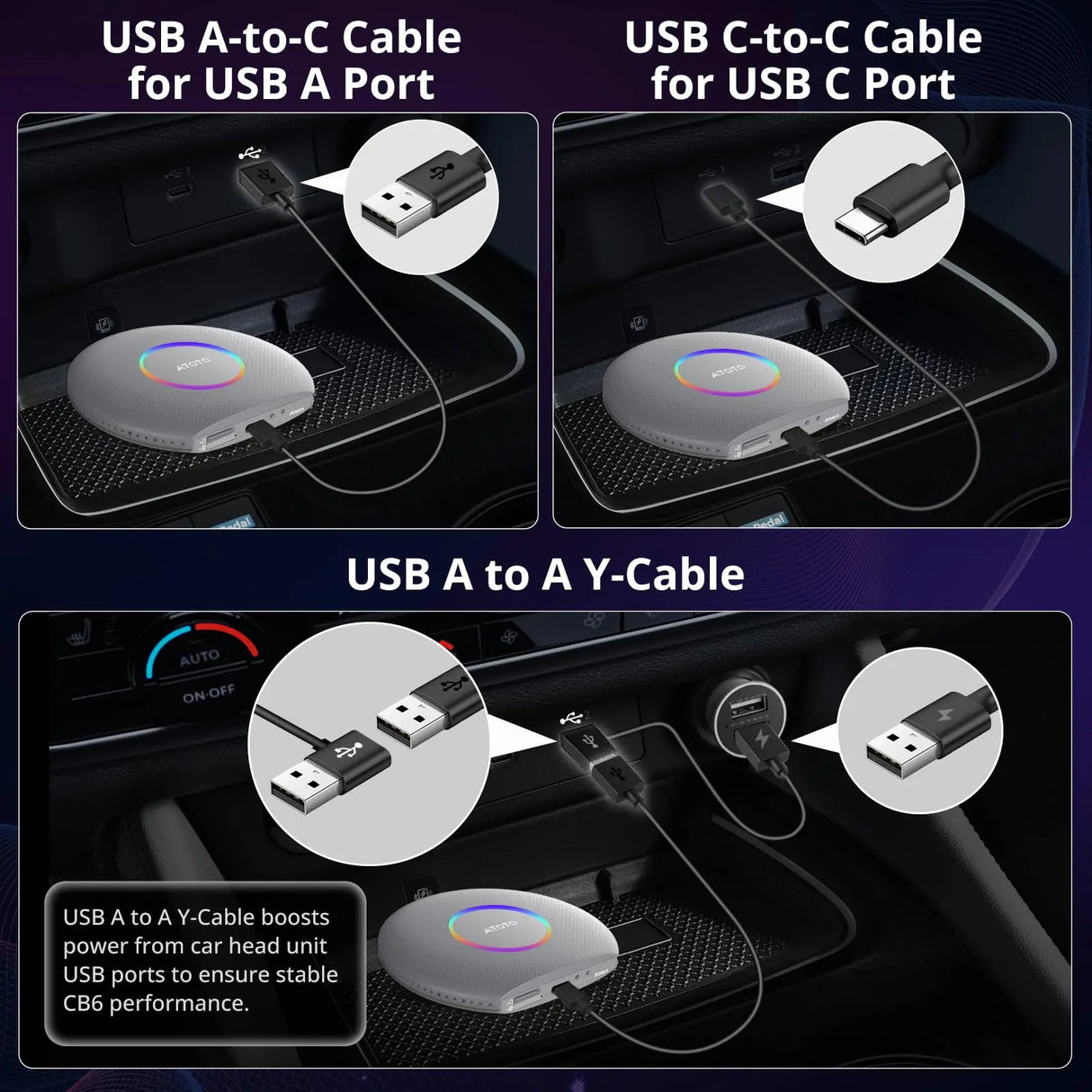 ATOTO CB6B Wireless CarPlay Adapter AI Box Android 13 with 4G LTE, 5G Wi-Fi, Android Auto, Dual Bluetooth, YouTube & Netflix Support, 8+128G, Silver