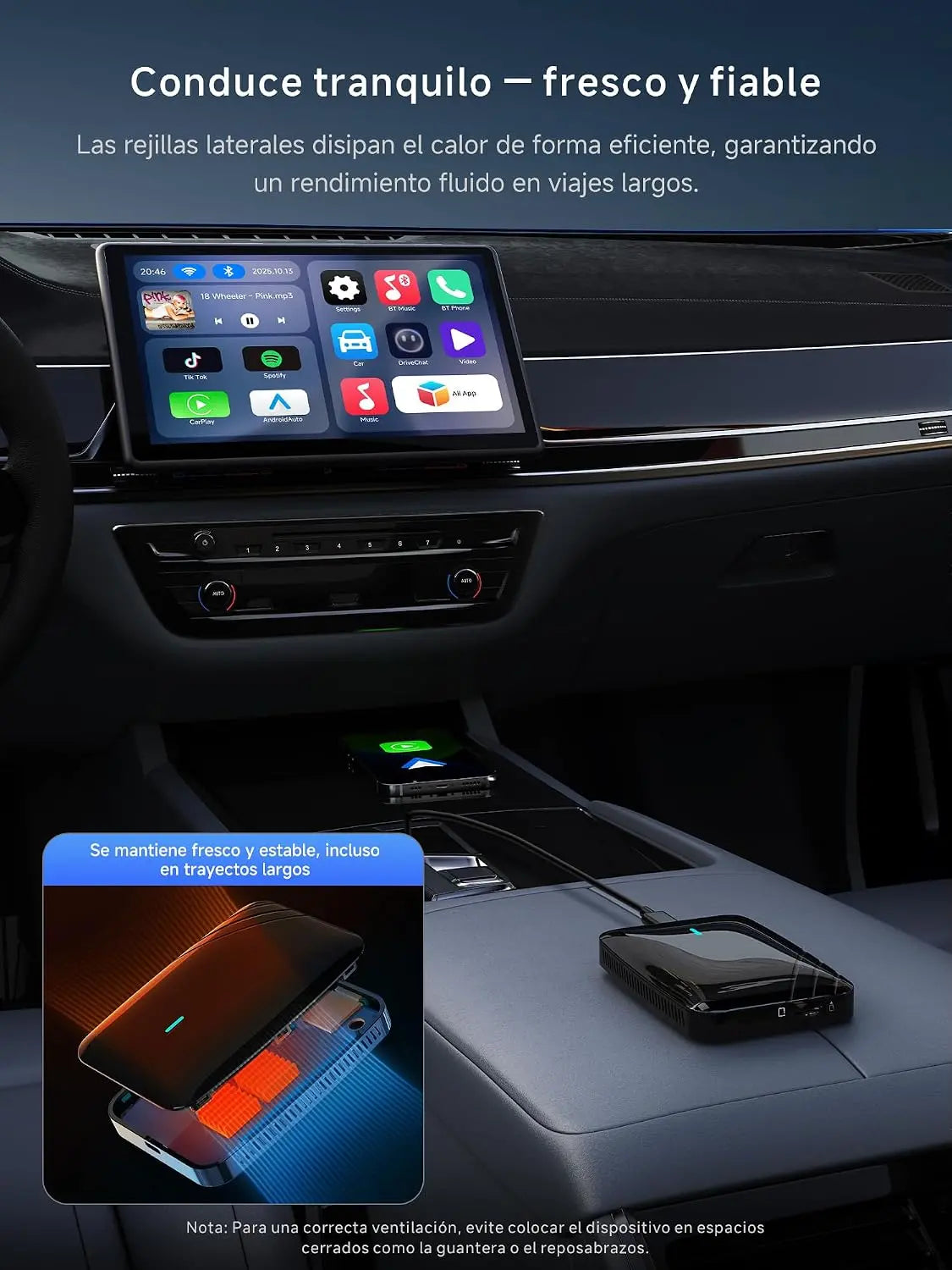 ATOTO CB4B Dongle WIFI – Dual Bluetooth, Tarjeta TF 128GB, 4G+32G, Netflix/YouTube, Adaptador CarPlay Inalámbrico, Android TV Box con AI DriveChat, Negro