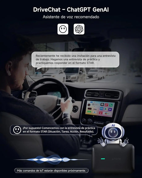 ATOTO CB4B Dongle WIFI – Dual Bluetooth, Tarjeta TF 128GB, 4G+32G, Netflix/YouTube, Adaptador CarPlay Inalámbrico, Android TV Box con AI DriveChat, Negro