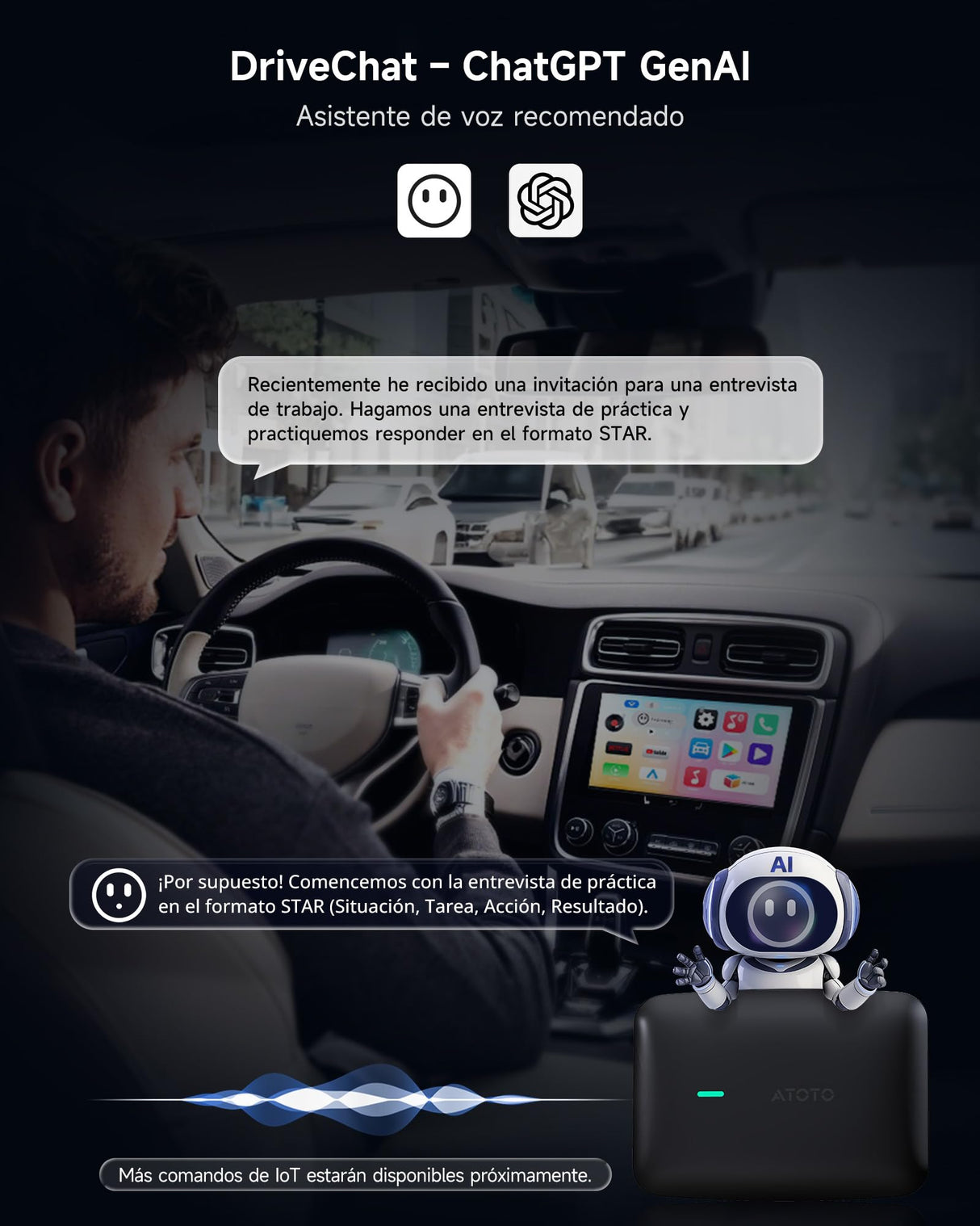 ATOTO CB4B Dongle WIFI – Dual Bluetooth, Tarjeta TF 128GB, 4G+32G, Netflix/YouTube, Adaptador CarPlay Inalámbrico, Android TV Box con AI DriveChat, Negro