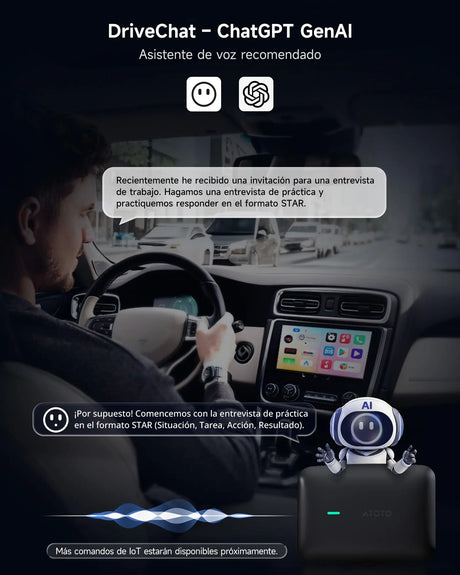 ATOTO CB4B Dongle WIFI – Dual Bluetooth, Tarjeta TF 128GB, 4G+32G, Netflix/YouTube, Adaptador CarPlay Inalámbrico, Android TV Box con AI DriveChat, Negro