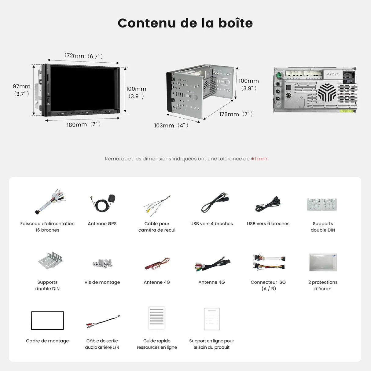 ATOTO S84G2D7PB 7" Autoradio Android 2 DIN Écran Tactile avec Éclairage d'Ambiance, Alerte de Collision d'Urgence, Surveillance de Stationnement, DSP Hi-Fi avec Sorties 4V