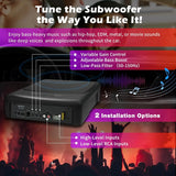 ATOTO 10 inch Under Seat Powered Car Subwoofer with Built-in Amp, Ultra Slim Active Amplified Subwoofer with Variable Bass Boost, 400W Max Power, Remote Sub Control