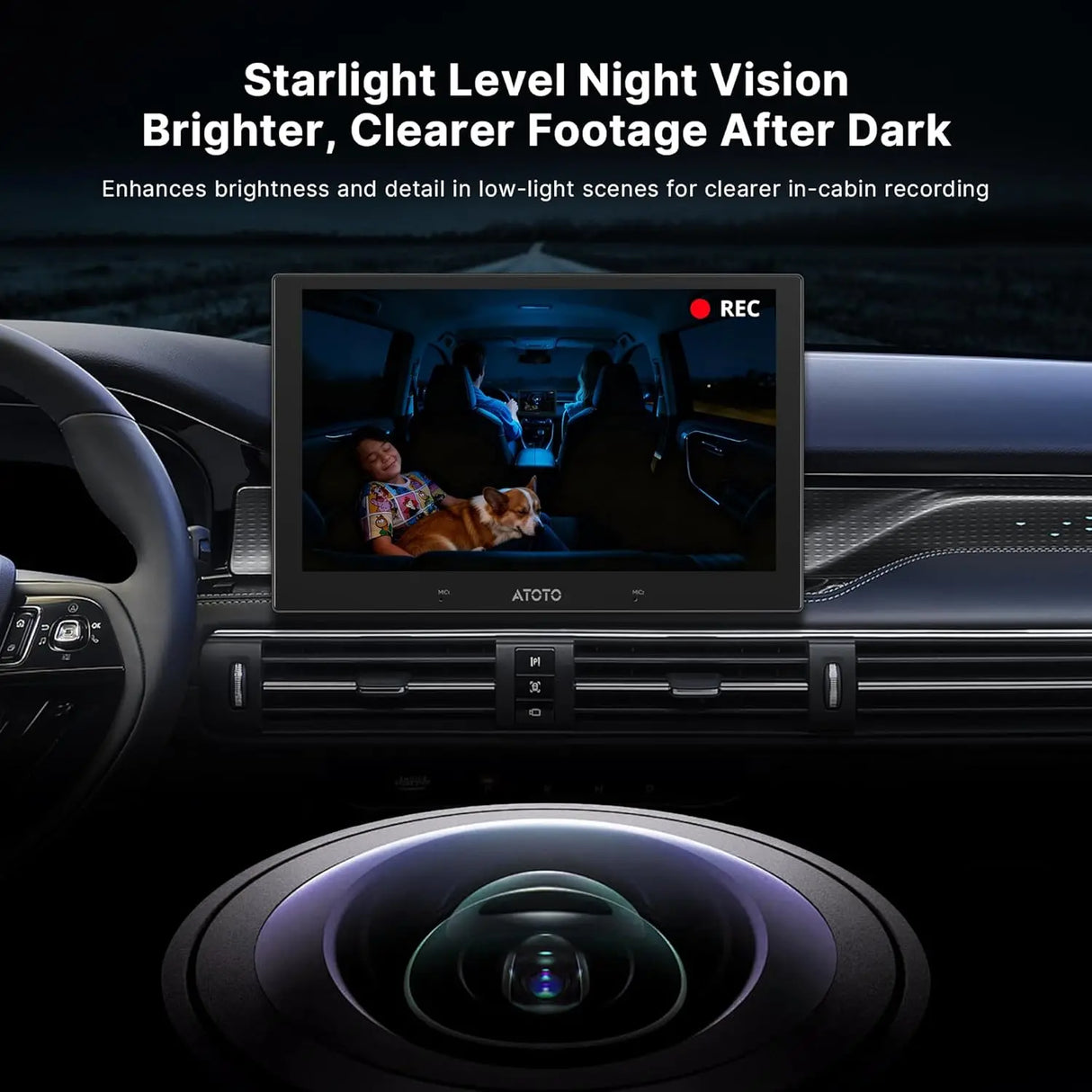 ATOTO AC-HN9CBV1 In-Cabin Camera, Rearward-Facing (Front Cabin Mount), AHD 1080p 30fps, Starlight Night Vision, 135° Wide-Angle, Loop Recording, Parking Mode – Only for V10 Series