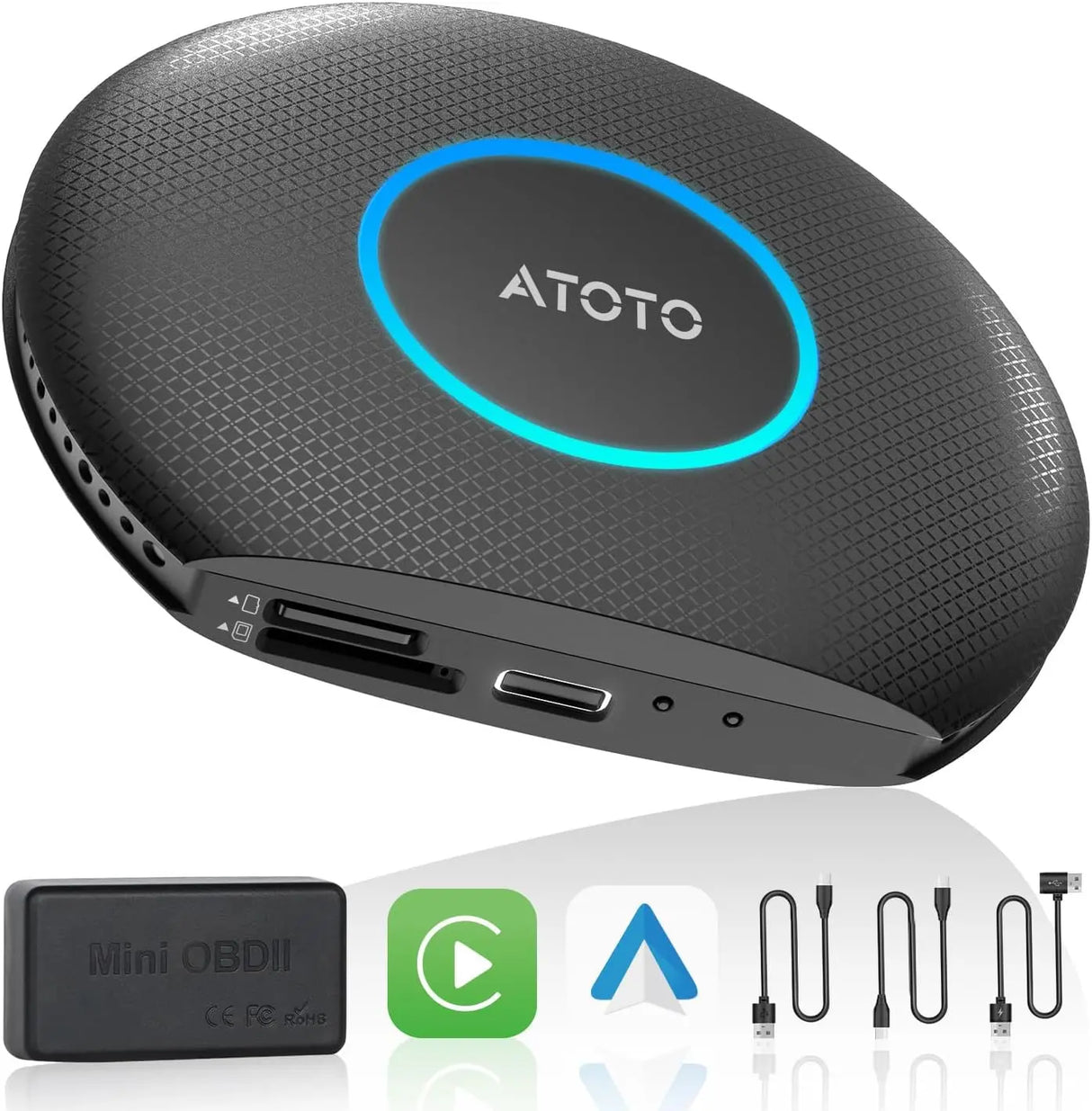 ATOTO CB6A Wireless CarPlay Adapter with OBD2 Diagnostics, 4GB RAM 64GB Storage, 4G LTE, Supports CarPlay & Android Auto, Preloaded DriveChat & FindApps, Plug-and-Play Car AI Box