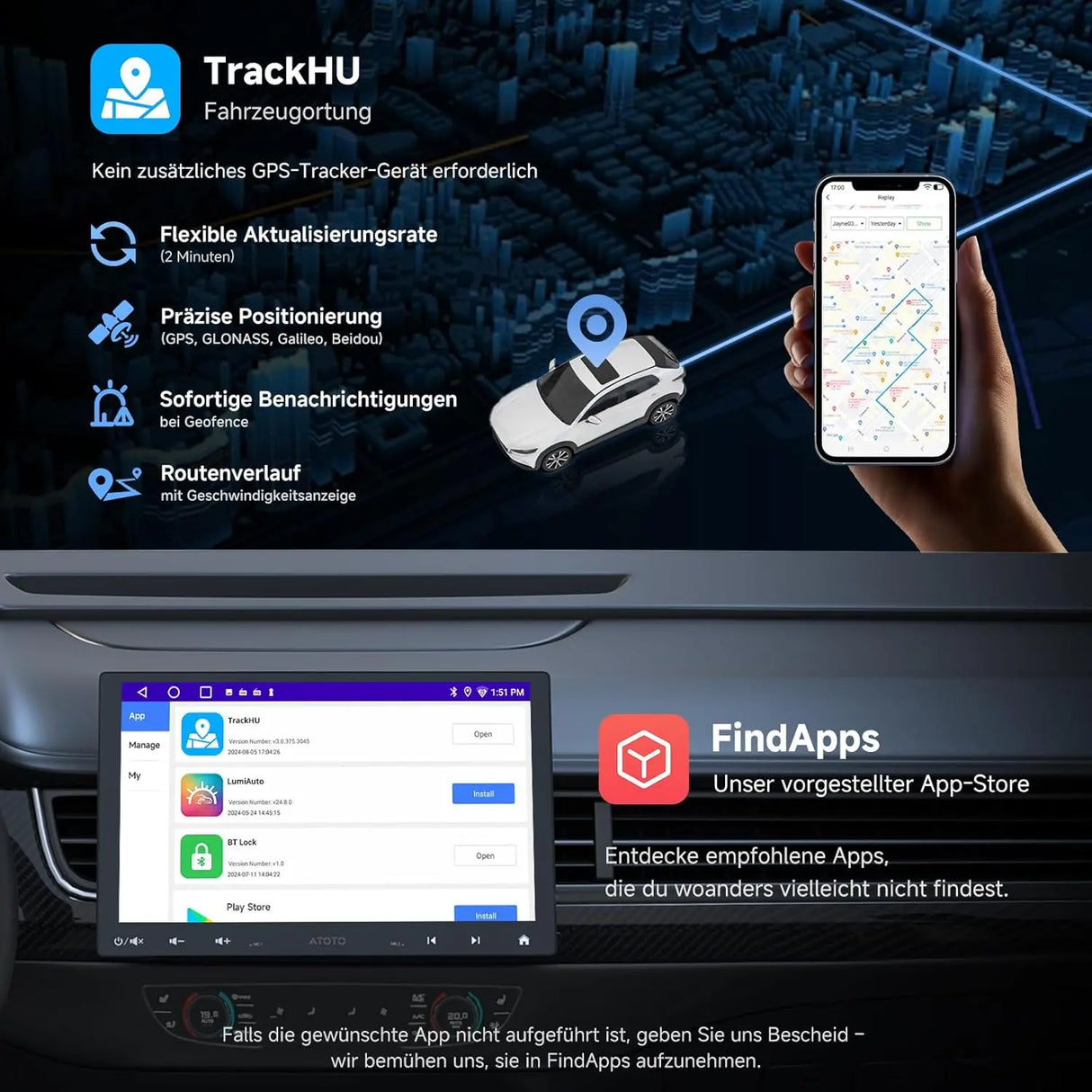 ATOTO A5LG110T 10" 1 DIN 2 DIN Autoradio, schwebendes Display, Rückfahrkamera, Wireless CarPlay &amp; Android Auto, WiFi/BT/USB Tethering, MirrorLink, DSP, FM/RDS, 2G+32G