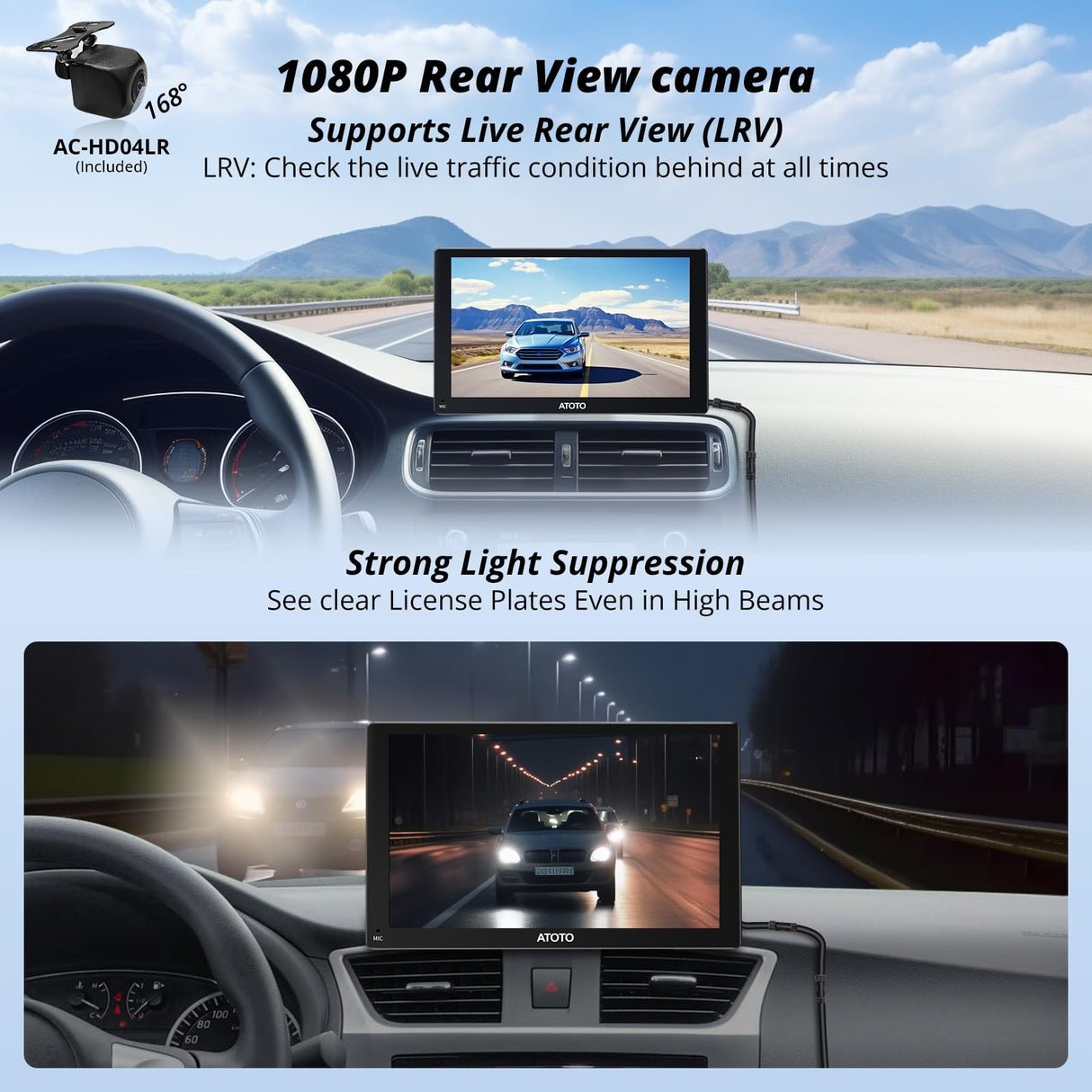 ATOTOEXCEL P5 Autoradio Portatile con CarPlay Senza Fili, Android Auto Senza Fili, 9 Pollici 1028x720 QLED Touchscreen Schermo Per Auto, con telecamera posteriore da 1080P, Mirror Link/FM/AUX