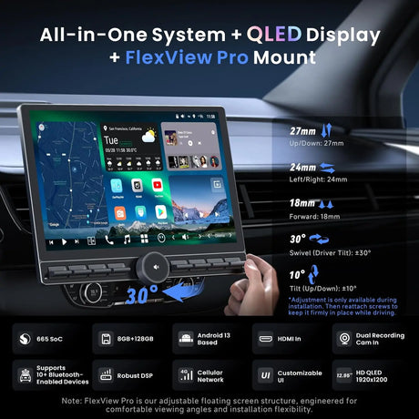 ATOTO X10G129PE 12.95" QLED Autoradio Bluetooth Android 1 e 2 DIN, 8 GB+128 GB, Schermo FlexView con Manopola & Pulsanti, Audio Surround 7.1.2, Wireless CarPlay/Android Auto, 4G LTE, EQ 36-bande, HDMI IN
