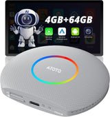 ATOTO CB6 Dongle WIFI AI Android Inalámbrico, Adaptador de CarPlay Cableado a Inalámbrico, Bluetooth, Voz AI, GPS, 4+64GB, Compatible con muchas apps (Plata)
