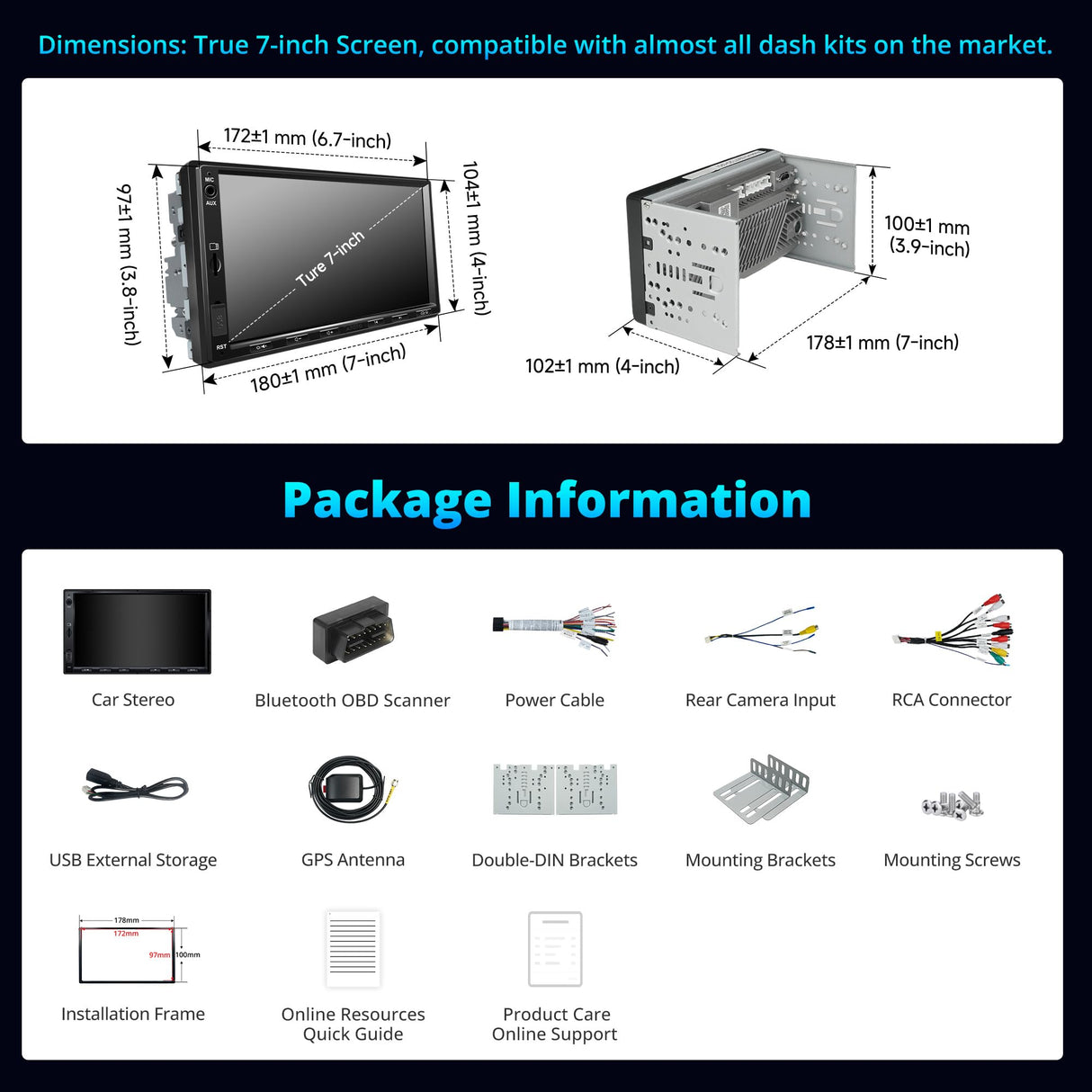 ATOTOEXCEL A5L 7inch Android Double DIN Car Stereo with OBD2 Scanner, Wireless CarPlay & Android Auto, 24 Band EQ, DSP, WiFi/BT/USB Tethering, 2G+32G Touchscreen Radio, AI Chat, MirrorLink, GPS/FM/AM